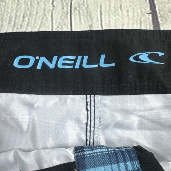 O'Neill Board Shorts Mens 30 Blue Hybrid Plaid Drawstring Waist Swim Trunks Surf - Picture 6 of 8